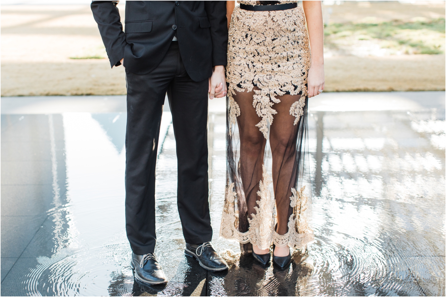detail shot of black-tie outfits and shoes