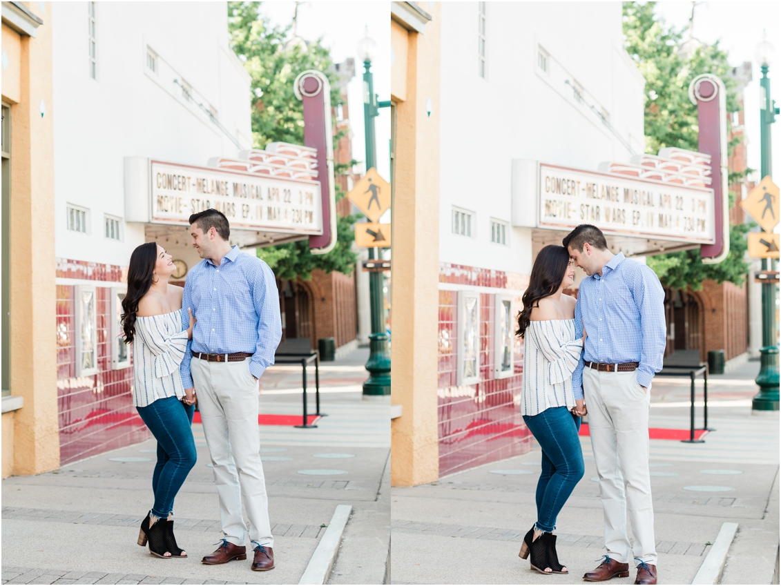 engagement session in front of theater on main st. grapevine