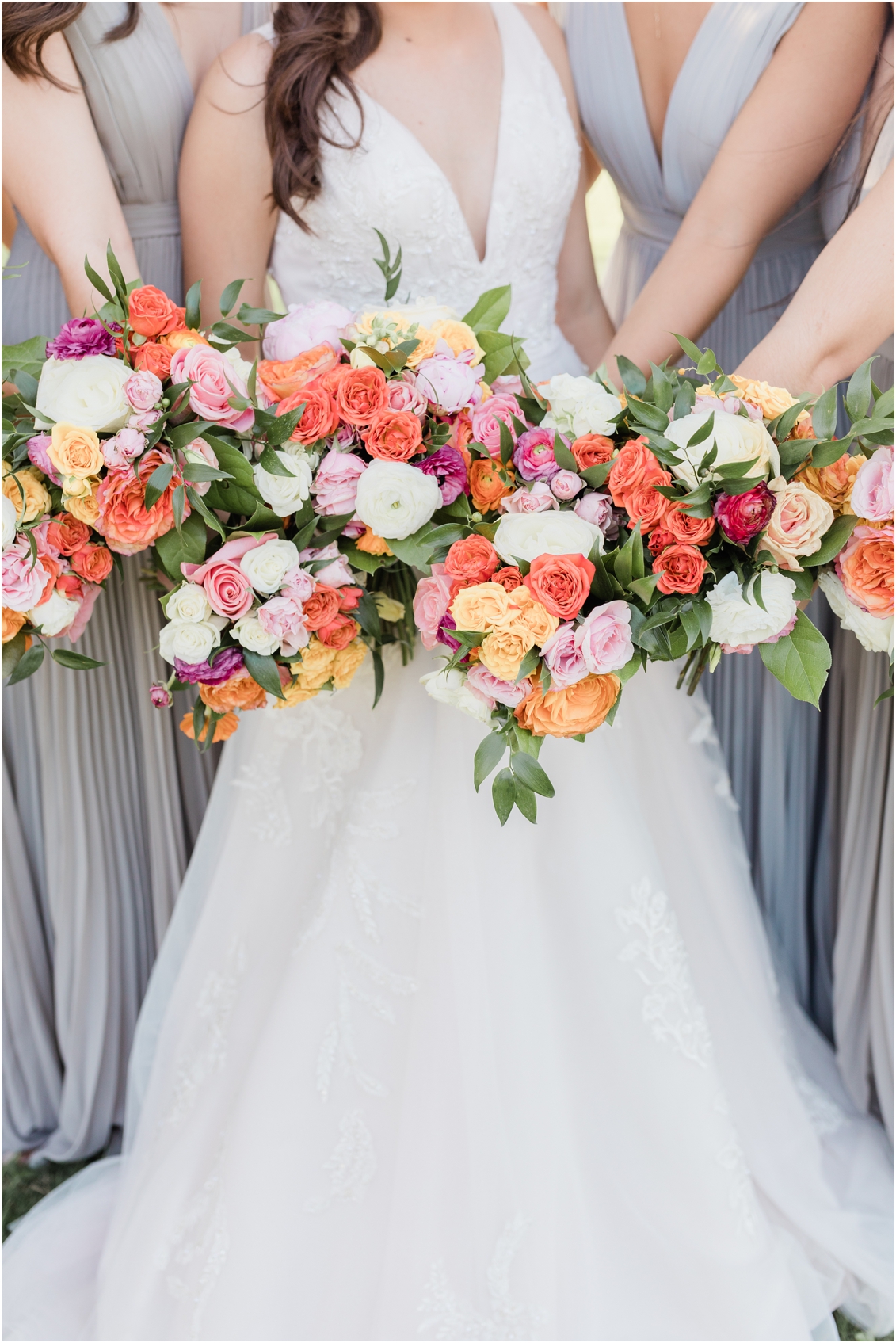colorful bridesmaids bouquets