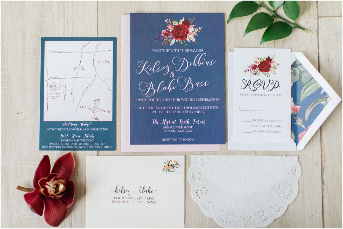 floral wedding invitation suite, gaby caskey photography