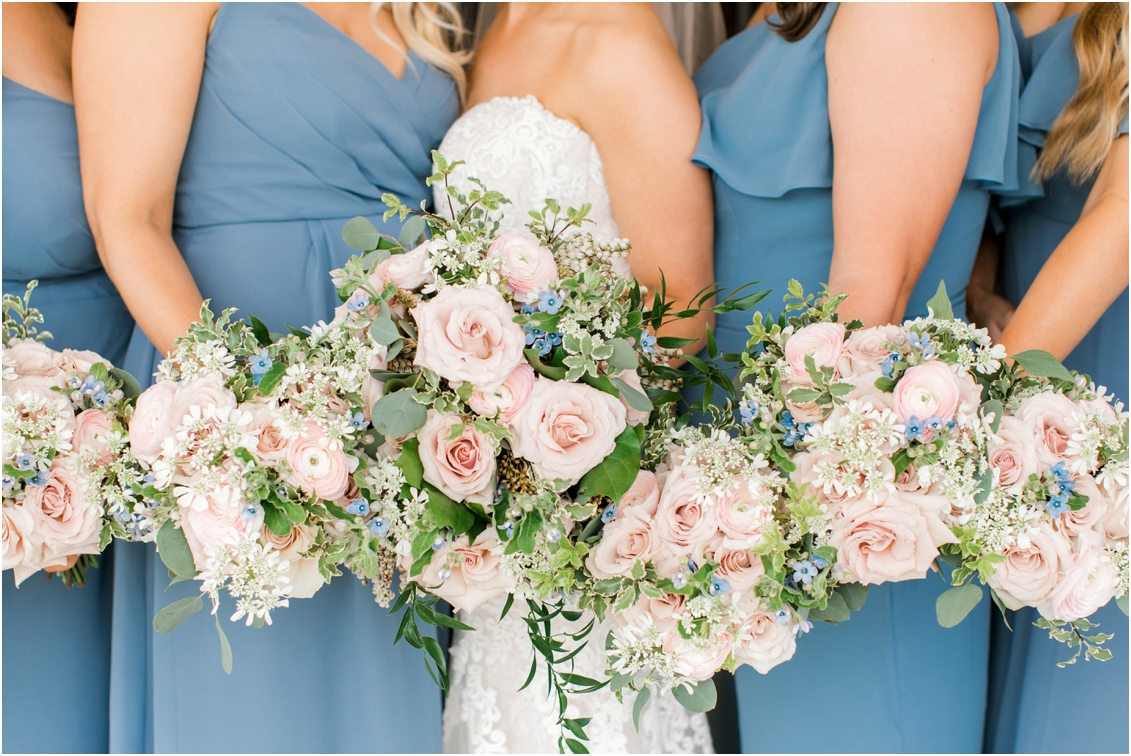 slate blue bridesmaids dresses, Bridal party portraits at Chapel Creek Ranch in Denton, Texas by Gaby Caskey Photography