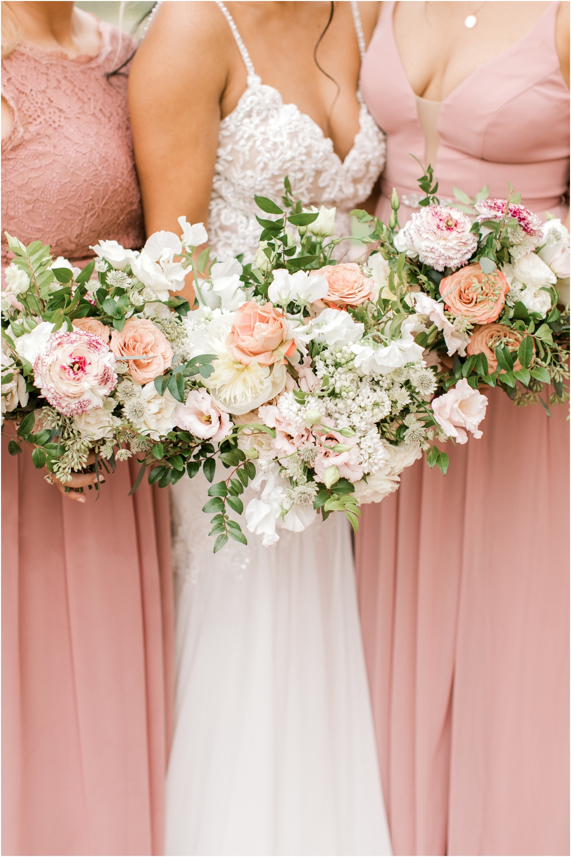 Wedding at Rustic Grace Estate by Gaby Caskey Photography, bridesmaids pictures, blush bridesmaids bouquets