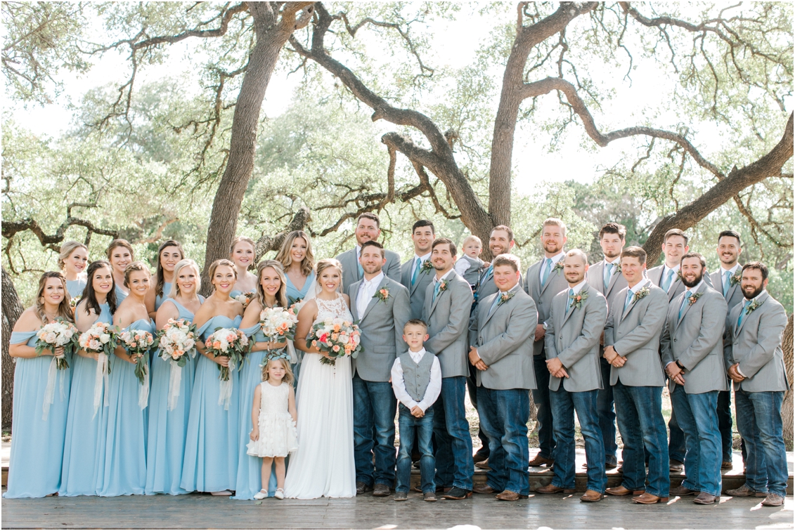 wedding party photos, slate blue bridesmaids dresses, Park 31 Wedding in Spring Branch, Texas by Gaby Caskey Photography