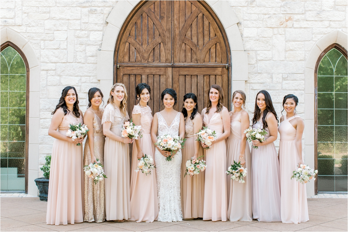Ashton Gardens Wedding Day by Gaby Caskey Photography, blush and gold bridesmaids dresses, bridesmaids portraits