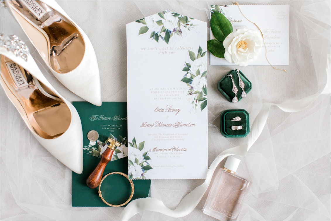 wedding shoes, bridal details, wedding invitation,San Antonio Wedding Photographer by Gaby Caskey Photography