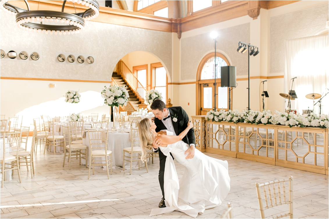 The Ashton Depot wedding venue, wedding reception details, bride and groom first dance