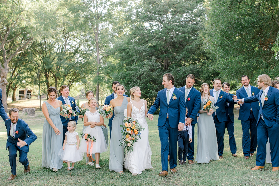 wedding party photos, wedding party in blue dresses and suits