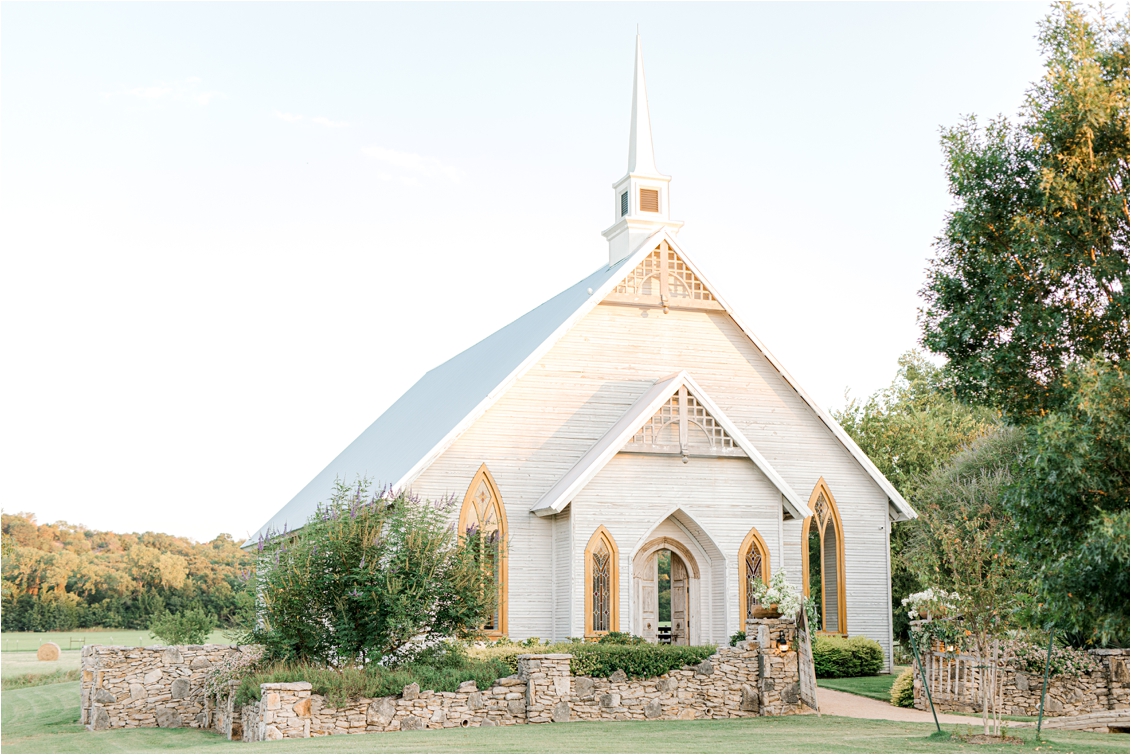 white, wooden wedding chapel at the Brooks at Weatherford