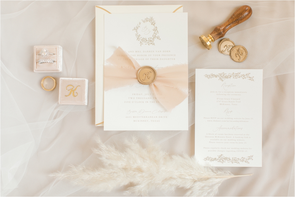 Boho Wedding Day at D'Vine Grace Vineyard by Gaby Caskey Photography, DFW Wedding Photographer, bridal details, wedding stationery