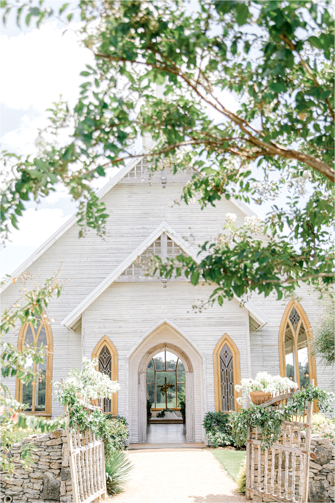 white wooden wedding chapel